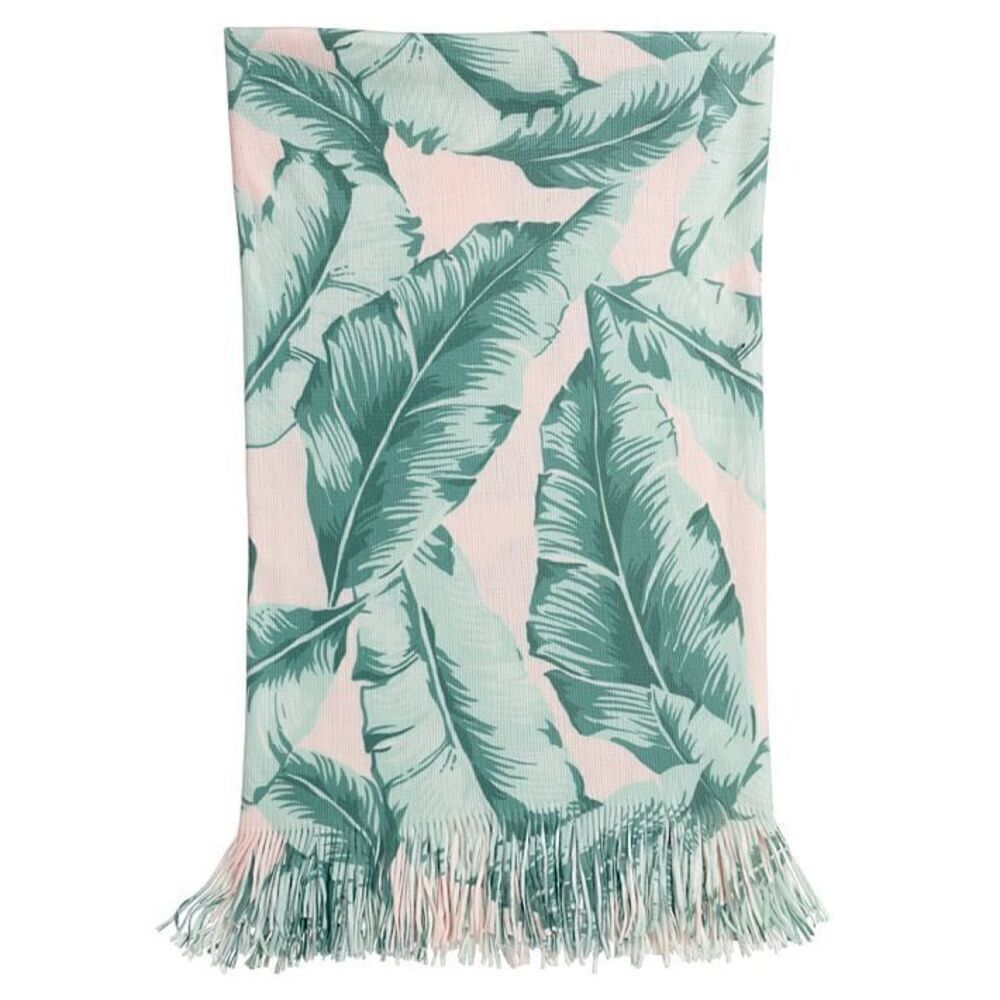 The Emily & Meritt Pottery Barn PB Teen Printed Palms Tropical soft Throw green